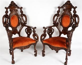 PAIR ITALIAN CARVED GROTTO CHAIRS