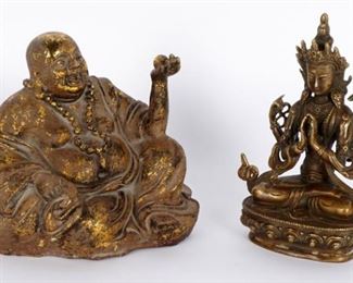 Parcel Gilt Bronze Decorated Hotei Seated Buddha & Sino-Tibetan Bronze Seated Buddha Avalokiteshvara