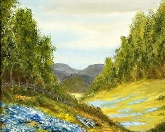 Texas Bluebonnets Painting Signed W. A. Slaughter