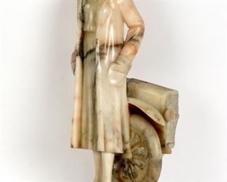 Italian Carved Alabaster Female Race Car Driver