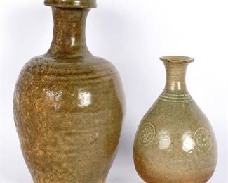 Two Antique Korean Celadon Vases