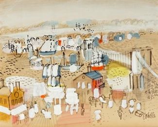 Charles Cobelle Mixed Media Harbor Painting