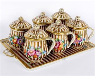 Dresden Porcelain Tray Covered Demitasse Cups