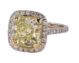 4.17ct Fancy Yellow Diamond & 18k White Gold Ring