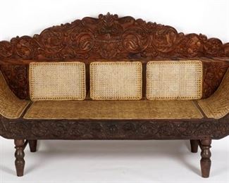 C. 1900 Anglo Indian Carved and Caned Sofa