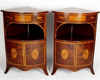 Pair English Hepplewhite Inlaid Corner Cabinets