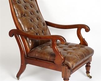 William IV Leather Lolling or Library Chair