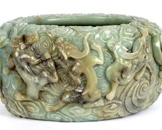 Large Chinese Carved Jade Bowl