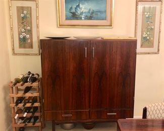 Magnificent Mid Century Danish Modern Rosewood Dining room set with Table , eight chairs Tall bar cabinet & credenza by Morgens Kold