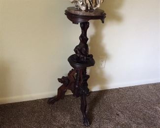 ANTIQUE BLACK FOREST FERN STAND WITH MARBLE TOP