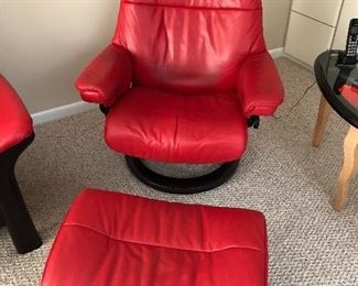 Ekornes red leather chair and ottoman