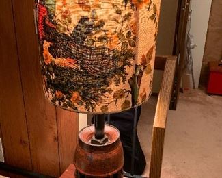 Vintage lamp; base made from antique wagon wheels 