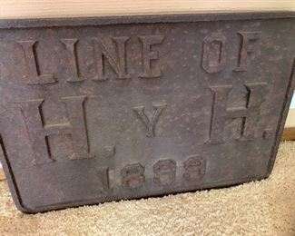 My client shared this story with me about this item. He said he spent years looking for it and finally found this Cast iron plate in weeds about 7 feet tall among biting ants. It is from a cattle farm or finca founded in 1899 by two brothers. H and H stands for Hernandez and Hernandez. 