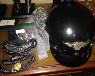 Motorcycle patches and Harley helmet