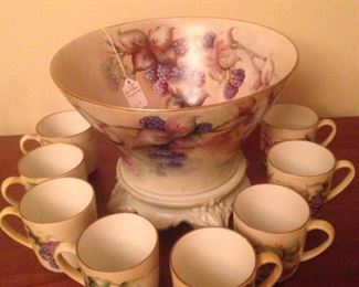 Hand painted punch bowl & mugs