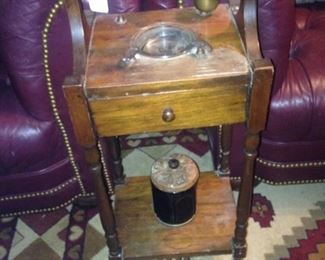 Two matching tufted chairs; antique smoking stand