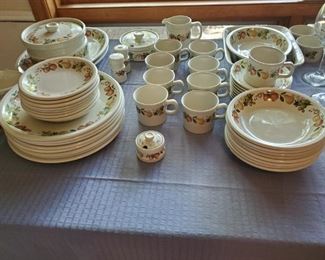 Quince.  Full Set  Dishwasher Safe.  Stoneware.  Nice set, priced to sell and can be used for everyday use
