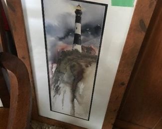 Lighthouse in burled  walnut frame 