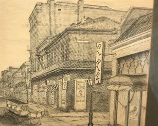 Signed pencil drawing New Orleans 