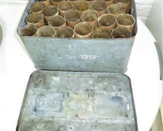 Inside of galvanized metal egg mailing crate/box w/ original packing