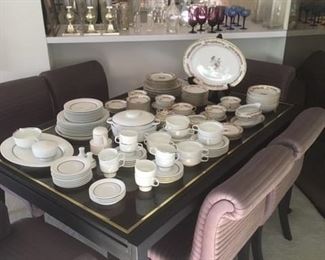 Rosenthal & Royal Bayreuth China sets. Milo Baugman attributed extendable dining table w/ 6 custom chairs