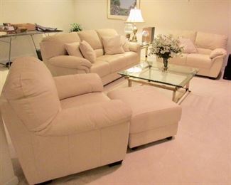 ITALIAN LEATHER SOFA, LOVESEAT AND CHAIR