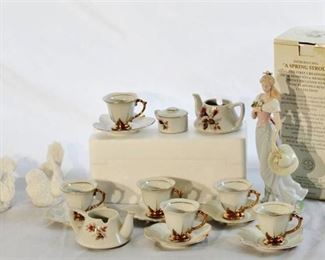Elegant Vintage Tea Set and Avon "Spring Stroll" Figurine