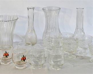 Glass Vases, Sundae Cups, Small Carafe with matching glasses...