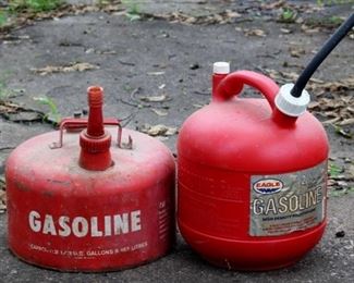 Vintage Metal Gas Can and Plastic Gas Can; both are 2.5 gallons