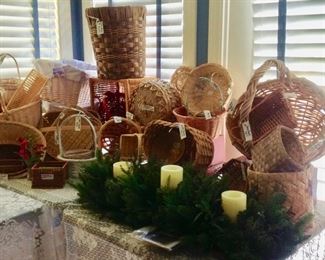 Baskets and a Frontgate Christmas Floral Piece w/L.E.D. Candles