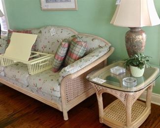 Rattan Sofa & a 2nd Rattan/Glass End Table