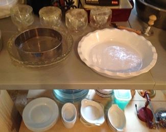 Emile Henry 12" pie pan and two piece  shrimp cocktail glassware