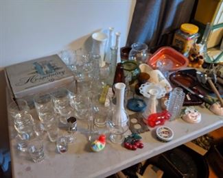 Vintage glassware, vases and decore.