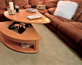 Coffee table shown in its' lifted position.