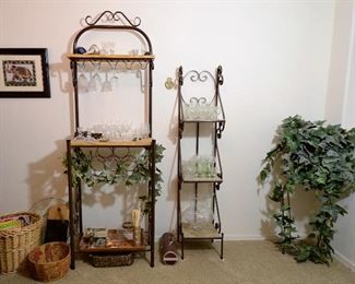 Wine wood and metal storage and other metal shelving units for sale.