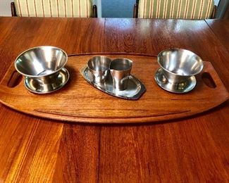 Danish stainless steel and Dansk Wood tray