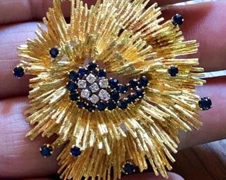 18K gold, diamonds and sapphires