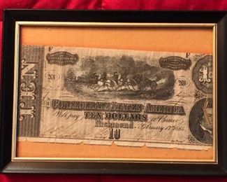 Framed Confederate 10-dollar bill