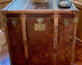 Leather steamer trunk end table
