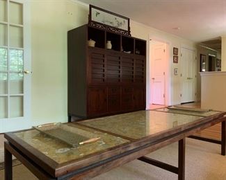 Dunbar. Long Rectangle Coffee Table with Fossilized Marble Top
