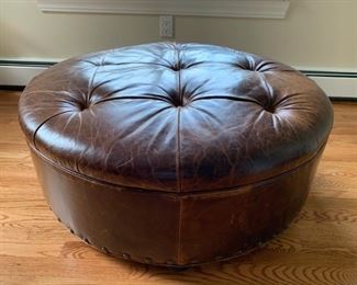Round Leather Ottoman