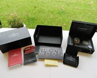 Omega Moon Landing set w/paperwork, cases, watch & commemorative coin