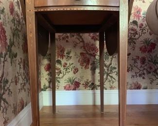 Sheraton Style Inlaid Single Drawer Stand, PAIR