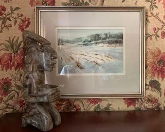 South American Marble Figure, Water Color by Robert Eric Moore