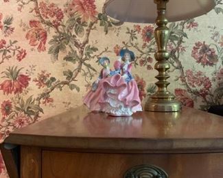Royal Doulton Figures, Bass Candle Stick Lamp, Inlaid Sheraton Style Drop Leaf Stand