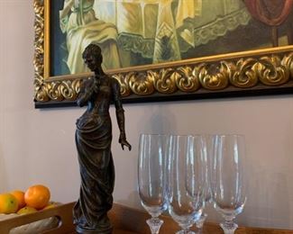 Crystal Stemware, Bronze Statue