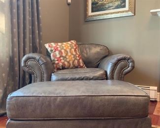 Ethan Allen Leather Armchair and Ottoman