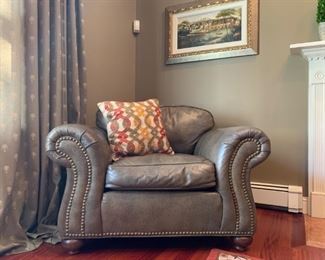 Ethan Allen Leather Armchair and Ottoman