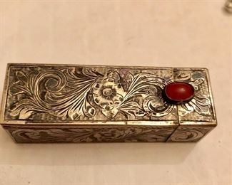 Sterling lipstick case hand engraved 