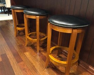 BARSTOOLS WITH BLACK LEATHER TOPS - 3 AVAILABLE